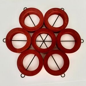 Mid Century Modern Aarikka Red Wooden Metal Trivet Finland Vintage Mcm Era
